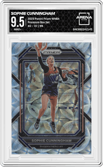Sophie Cunningham from the 2023 Panini Prizm WNBA set featuring a Premium Box Set parallel graded by Arena Club and given an overall grade of 9.5.