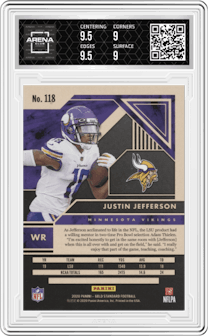 Justin Jefferson from the 2020 Panini Gold Standard set graded by Arena Club and given an overall grade of 9.5.
