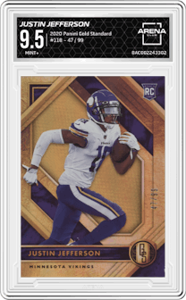 Justin Jefferson from the 2020 Panini Gold Standard set graded by Arena Club and given an overall grade of 9.5.