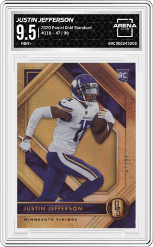 Justin Jefferson from the 2020 Panini Gold Standard set graded by Arena Club and given an overall grade of 9.5.