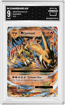 M Charizard EX from the 2016 Pokemon XY set graded by Arena Club and given an overall grade of 9.