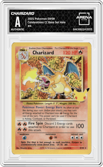 Charizard from the 2021 Pokemon SWSH set featuring a Base Set parallel graded by Arena Club and given an overall grade of 0.