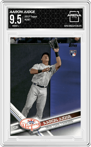 Aaron Judge from the 2017 Topps Series 1 set graded by Arena Club and given an overall grade of 9.5.