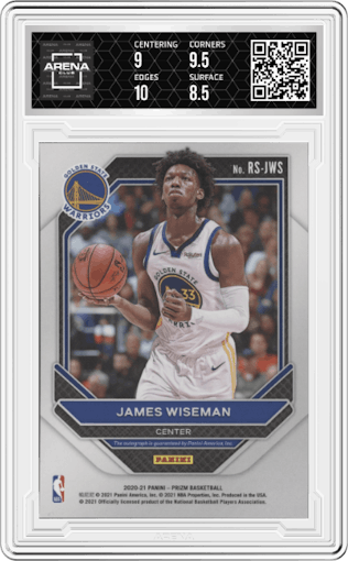 James Wiseman from the 2020-21 Panini Prizm set graded by Arena Club and given an overall grade of 9.