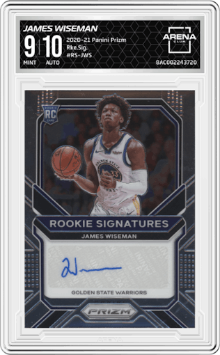 James Wiseman from the 2020-21 Panini Prizm set graded by Arena Club and given an overall grade of 9.
