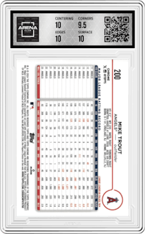 Mike Trout  from the 2024 Topps Chrome set featuring a Green Speckle Refractor parallel graded by Arena Club and given an overall grade of 10.