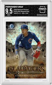 Fernando Cruz from the 2024 Bowman Chrome set featuring a Mini Diamond Refractor parallel graded by Arena Club and given an overall grade of 9.5.