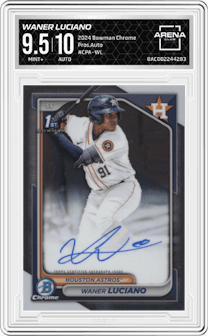 Waner Luciano from the 2024 Bowman Chrome set graded by Arena Club and given an overall grade of 9.5.