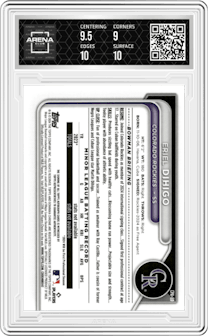 Eriel Dihigo from the 2024 Bowman Chrome set graded by Arena Club and given an overall grade of 9.5.