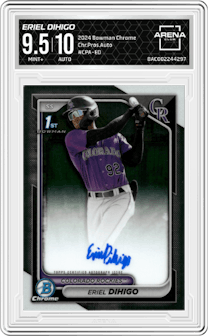 Eriel Dihigo from the 2024 Bowman Chrome set graded by Arena Club and given an overall grade of 9.5.