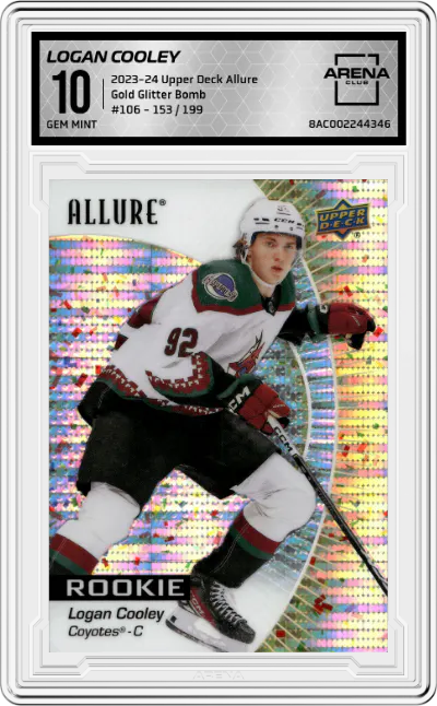 2023 Upper Deck Allure Logan Cooley Gold Glitter Bomb #106 ARENA CLUB 10