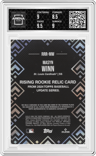 Masyn Winn from the 2024 Topps Update set graded by Arena Club and given an overall grade of 9.