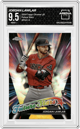 Jordan Lawlar from the 2024 Topps Chrome Logofractor set graded by Arena Club and given an overall grade of 9.5.