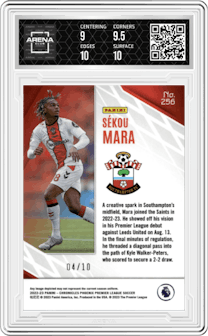 Sekou Mara from the 2022-23 Panini Chronicles set featuring a Gold Mojo parallel graded by Arena Club and given an overall grade of 9.5.