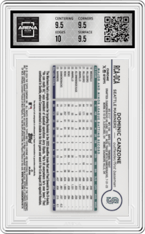 Dominic Canzone from the 2024 Topps Chrome Logofractor set graded by Arena Club and given an overall grade of 10.