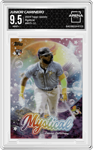 Junior Caminero from the 2024 Topps Update set graded by Arena Club and given an overall grade of 9.5.