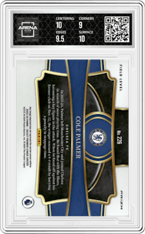 Cole Palmer from the 2023-24 Panini Select Premier League set featuring a Red Ice parallel graded by Arena Club and given an overall grade of 9.5.