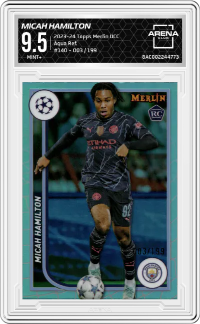 2023 Topps Merlin UEFA Club Competitions Micah Hamilton Aqua Refractor ARENA CLUB 9.5