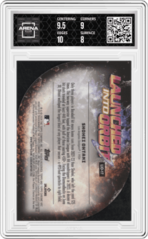 Shohei Ohtani from the 2024 Topps Cosmic Chrome set graded by Arena Club and given an overall grade of 8.5.