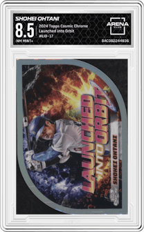 Shohei Ohtani from the 2024 Topps Cosmic Chrome set graded by Arena Club and given an overall grade of 8.5.
