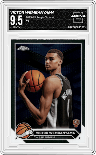 Victor Wembanyama from the 2023-24 Topps Chrome set graded by Arena Club and given an overall grade of 9.5.