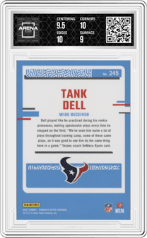 Tank Dell from the 2023 Donruss Optic set graded by Arena Club and given an overall grade of 9.5.