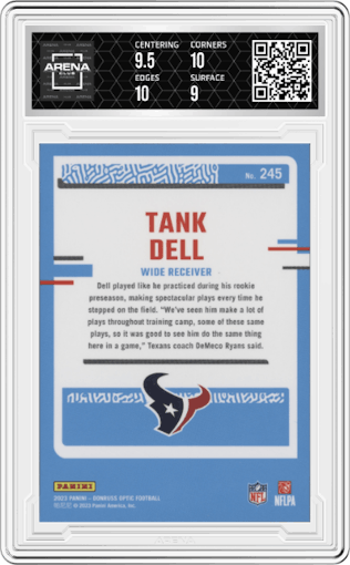 Tank Dell from the 2023 Donruss Optic set graded by Arena Club and given an overall grade of 9.5.