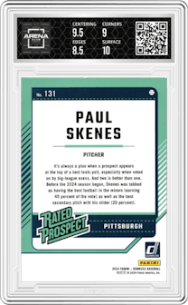 Paul Skenes from the 2024 Panini Donruss set graded by Arena Club and given an overall grade of 9.