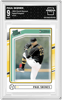 Paul Skenes from the 2024 Panini Donruss set graded by Arena Club and given an overall grade of 9.