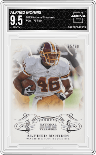 Alfred Morris from the 2013 Panini National Treasures set graded by Arena Club and given an overall grade of 9.5.