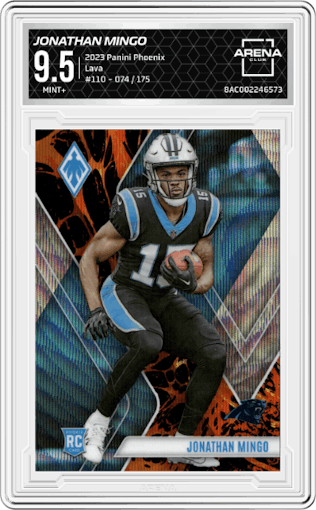 Jonathan Mingo  from the 2023 Panini Phoenix set featuring a Lava parallel graded by Arena Club and given an overall grade of 9.5.
