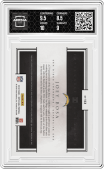 Joey Bosa from the 2016 Panini Impeccable  set graded by Arena Club and given an overall grade of 9.