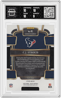 C.J. Stroud from the 2023 Panini Select set featuring a Die-Cut White parallel graded by Arena Club and given an overall grade of 9.5.