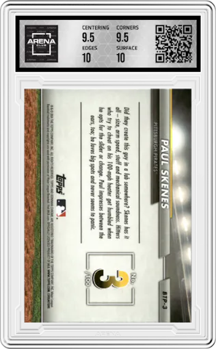 Paul Skenes from the 2024 Bowman set graded by Arena Club and given an overall grade of 10.