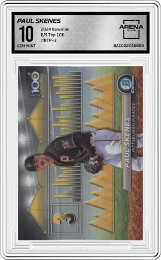 Paul Skenes from the 2024 Bowman set graded by Arena Club and given an overall grade of 10.