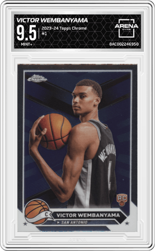 Victor Wembanyama from the 2023-24 Topps Chrome set graded by Arena Club and given an overall grade of 9.5.