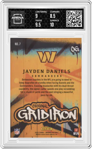 Jayden Daniels from the 2024 Panini Origins set graded by Arena Club and given an overall grade of 9.