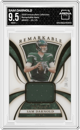 Sam Darnold from the 2020 Panini Immaculate Collection set graded by Arena Club and given an overall grade of 9.5.
