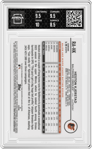 Heston Kjerstad from the 2024 Topps Chrome set graded by Arena Club and given an overall grade of 9.