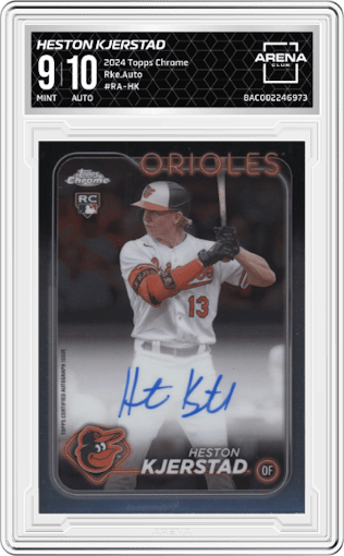 Heston Kjerstad from the 2024 Topps Chrome set graded by Arena Club and given an overall grade of 9.