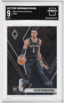 Victor Wembanyama from the 2023-24 Panini Phoenix set graded by Arena Club and given an overall grade of 9.