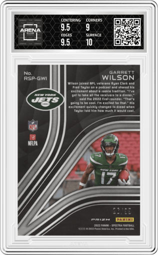 Garrett Wilson  from the 2022 Panini Spectra set graded by Arena Club and given an overall grade of 9.5.