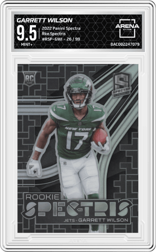 Garrett Wilson  from the 2022 Panini Spectra set graded by Arena Club and given an overall grade of 9.5.