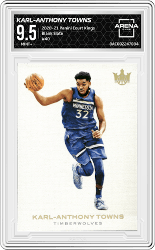Karl-Anthony Towns from the 2020-21 Panini Court Kings set graded by Arena Club and given an overall grade of 9.5.