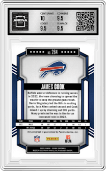 James Cook from the 2023 Panini Score set graded by Arena Club and given an overall grade of 10.