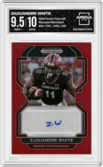 ZaQuandre White from the 2022 Panini Prizm Draft Picks set featuring a Red Prizm parallel graded by Arena Club and given an overall grade of 9.5.