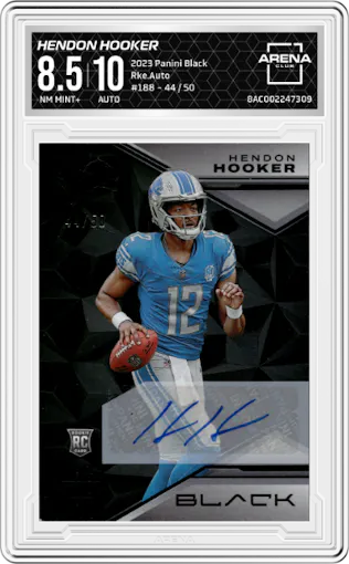 Hendon Hooker from the 2023 Panini Black set graded by Arena Club and given an overall grade of 8.5.
