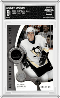 Sidney Crosby from the 2005-06 SP Game Used set graded by Arena Club and given an overall grade of 9.