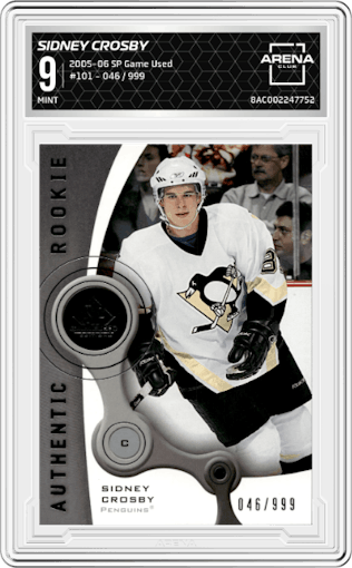 Sidney Crosby from the 2005-06 SP Game Used set graded by Arena Club and given an overall grade of 9.