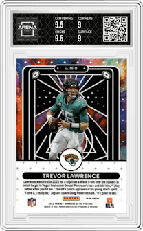 Trevor Lawrence from the 2022 Panini Donruss Optic set graded by Arena Club and given an overall grade of 9.5.